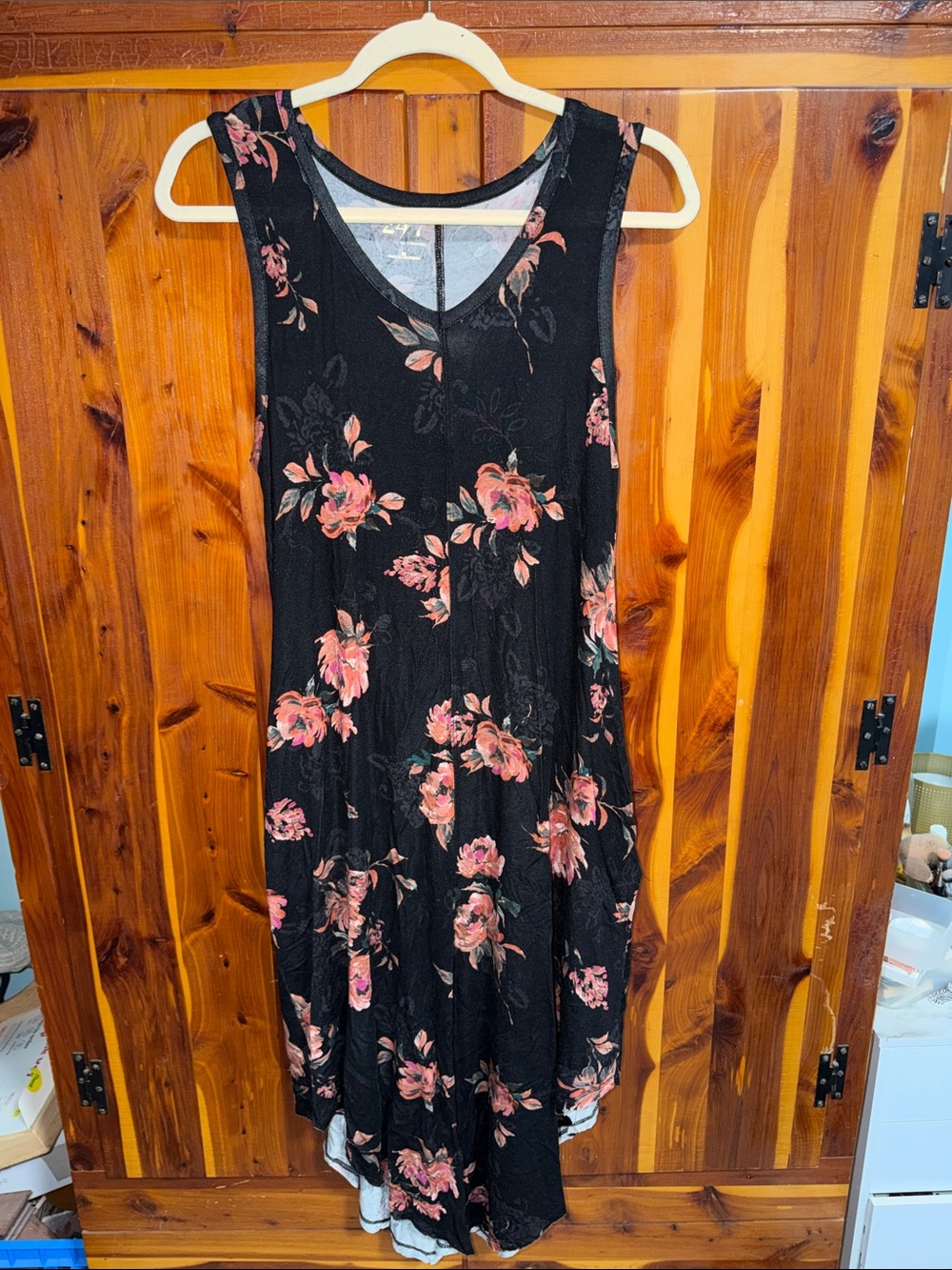 Maurices Black Midi Dress with Pink Floral Print